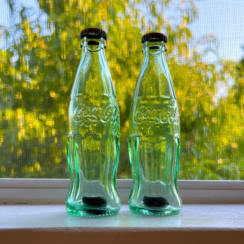Mini Coca-Cola glass salt shakers